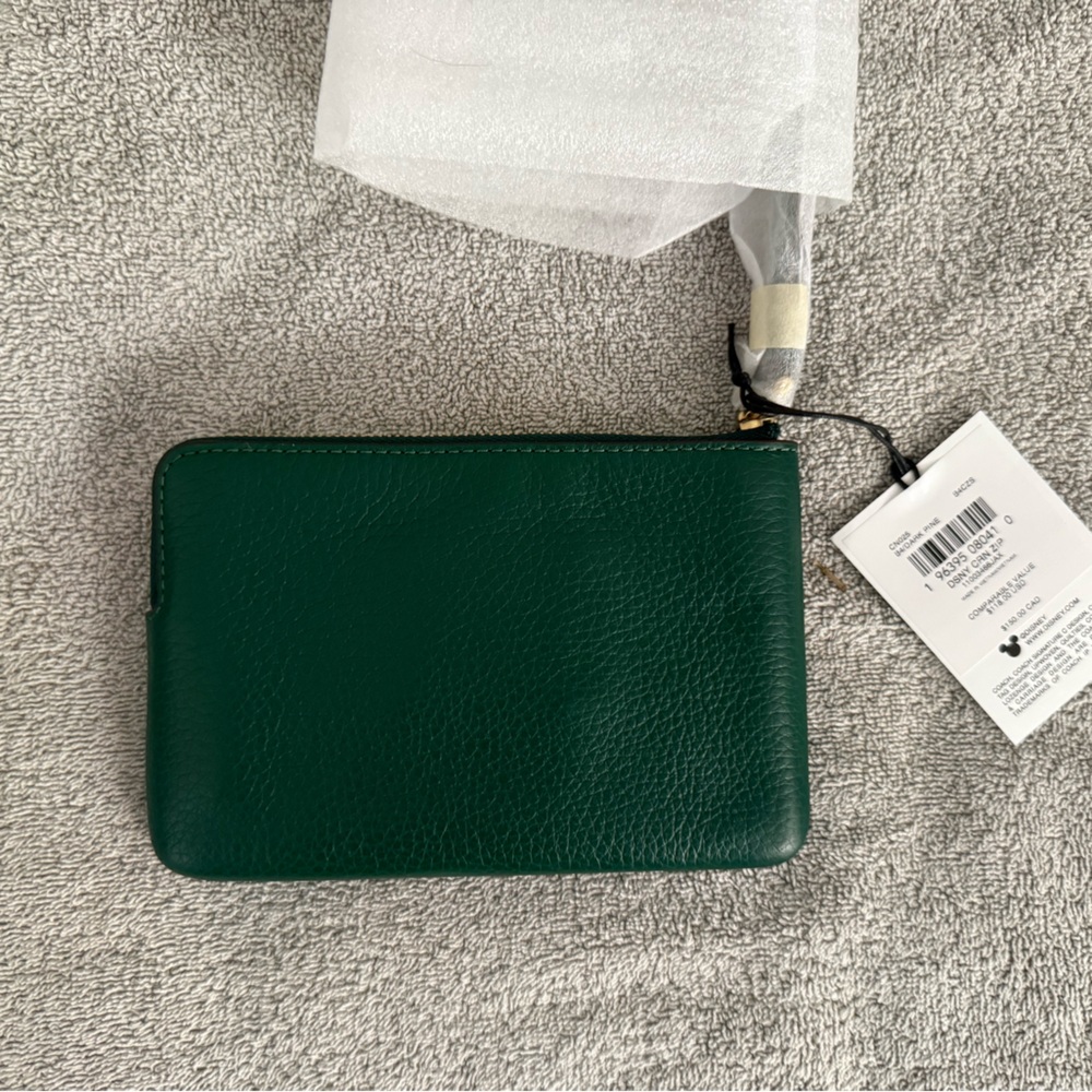 Coach Green Leather Zip Pouch with Mickey & Minnie Motif LIMITED-EDITION - Picture 2 of 2